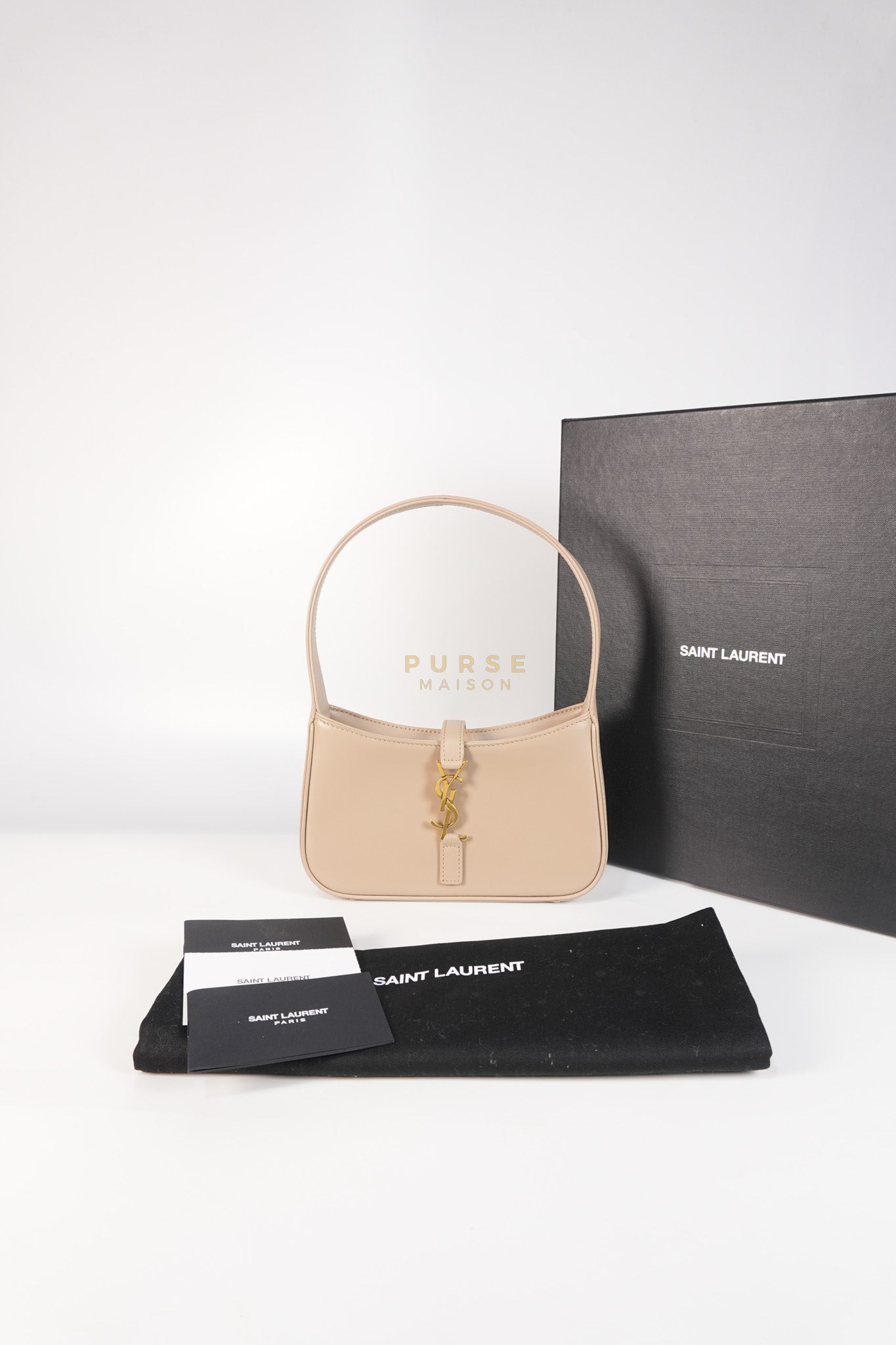 Le 5 A 7 Mini Hobo Shoulder Gold Hardware Bag in Dark Beige | Purse Maison Luxury Bags Shop