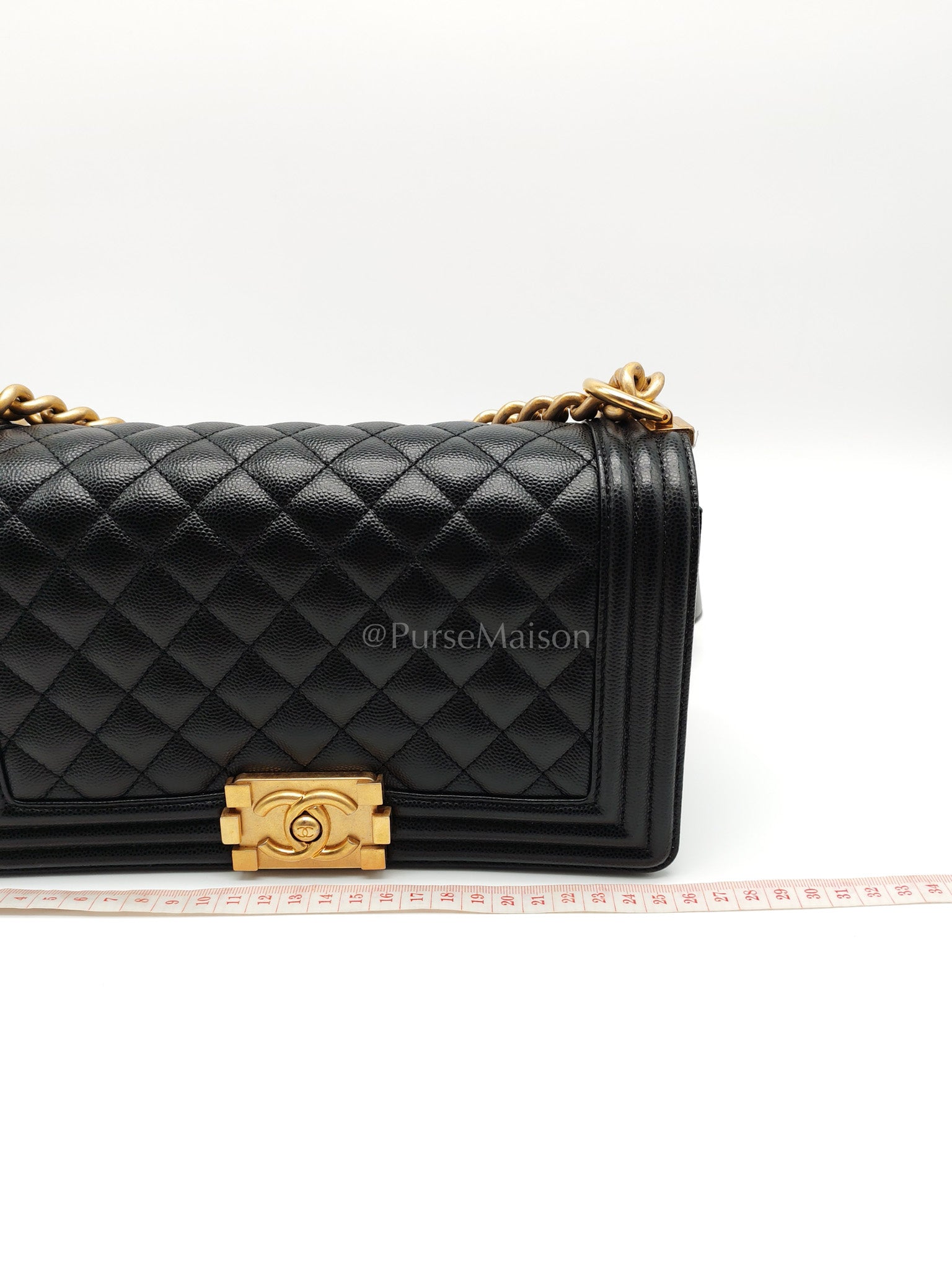Le Boy Medium in Black Caviar Leather & Aged Gold Hardware (Microchip) | Purse Maison Luxury Bags Shop