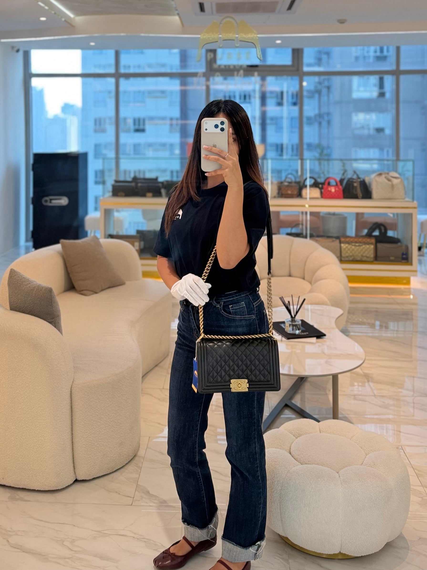 Le Boy Medium in Black Caviar Leather & Aged Gold Hardware (Microchip) | Purse Maison Luxury Bags Shop