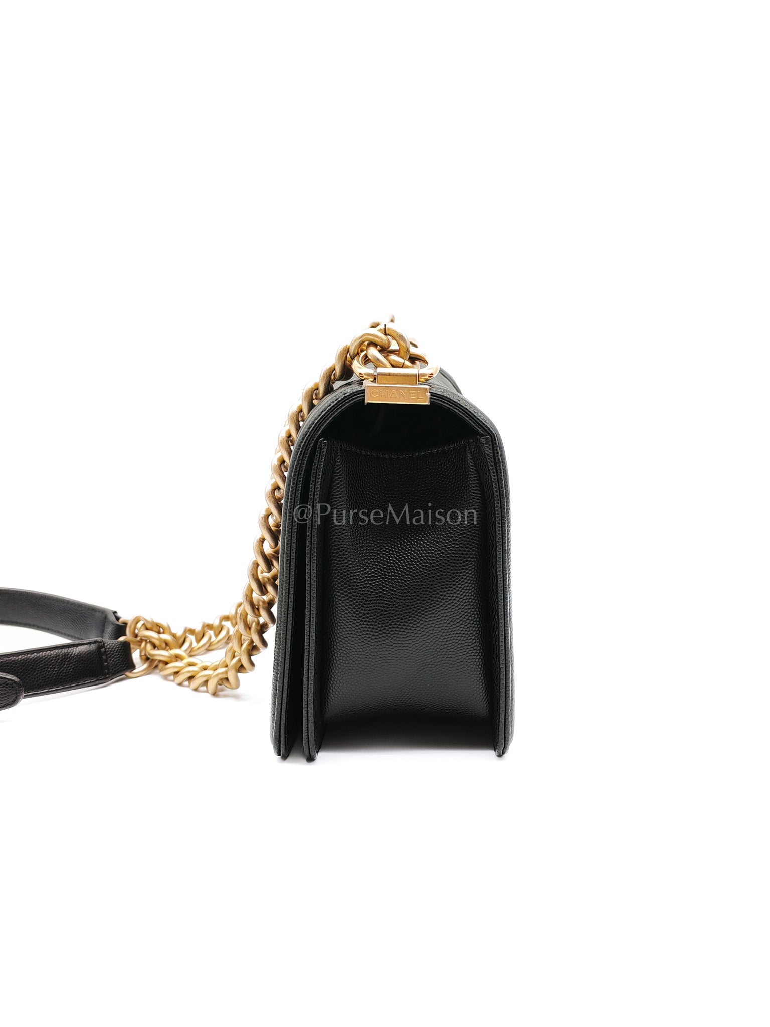 Le Boy Medium in Black Caviar Leather & Aged Gold Hardware (Microchip) | Purse Maison Luxury Bags Shop