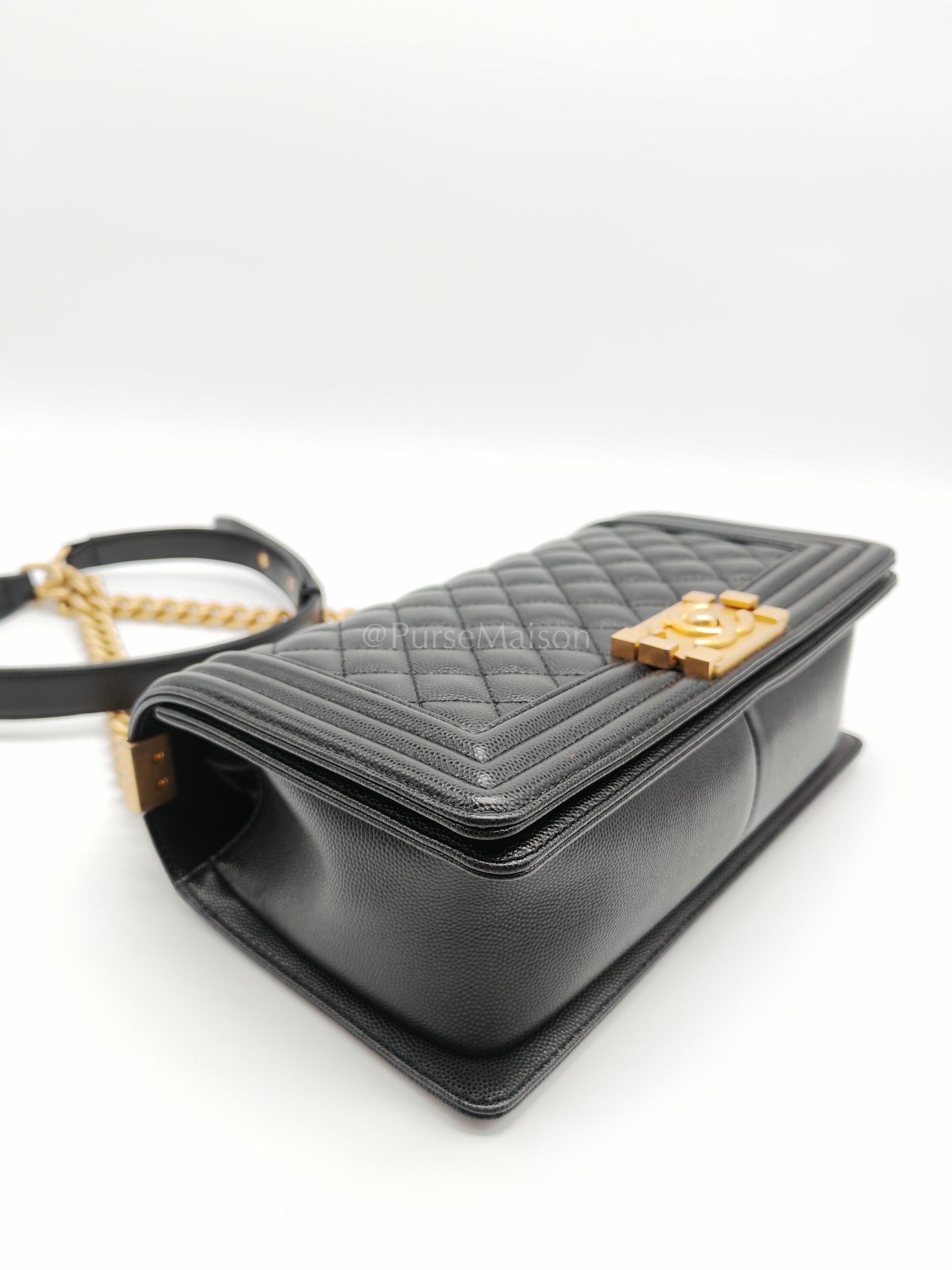 Le Boy Medium in Black Caviar Leather & Aged Gold Hardware (Microchip) | Purse Maison Luxury Bags Shop