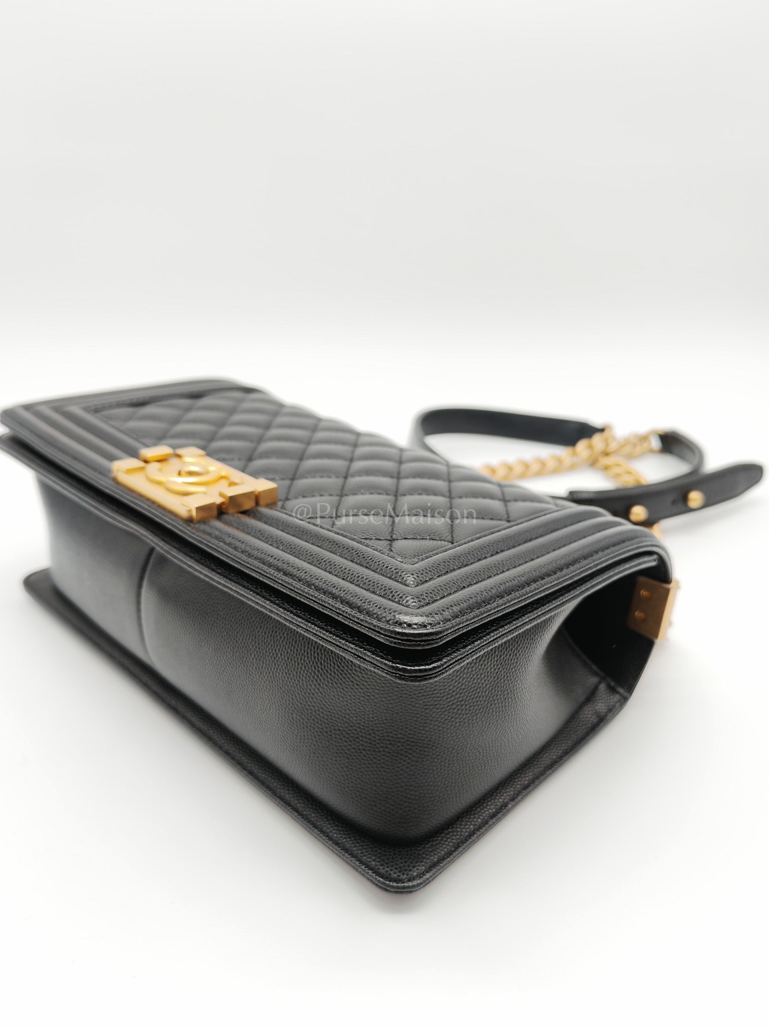Le Boy Medium in Black Caviar Leather & Aged Gold Hardware (Microchip) | Purse Maison Luxury Bags Shop