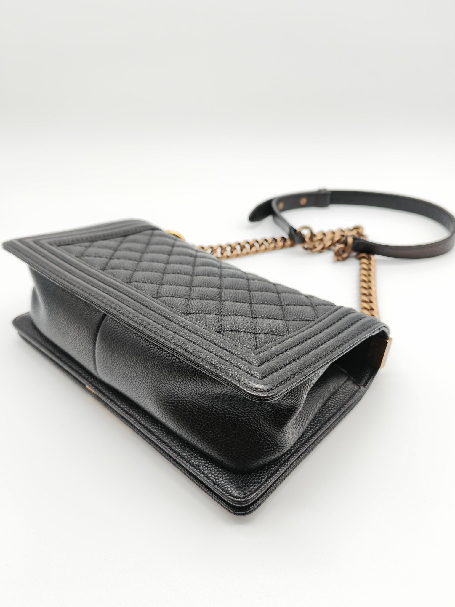 Le Boy Medium in Black Caviar Leather in Aged Gold Hardware (Series 20) | Purse Maison Luxury Bags Shop