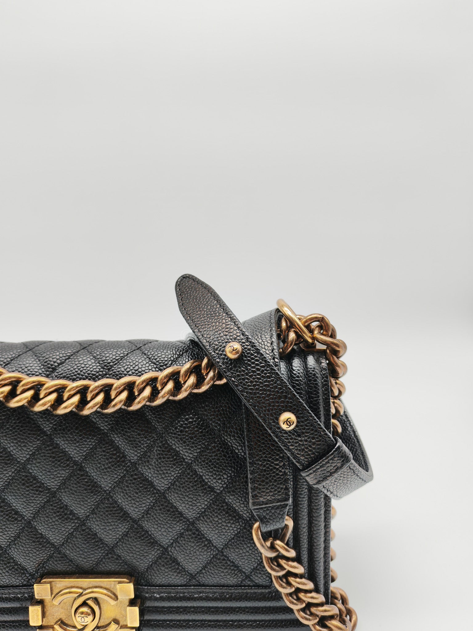 Le Boy Medium in Black Caviar Leather in Aged Gold Hardware (Series 20) | Purse Maison Luxury Bags Shop