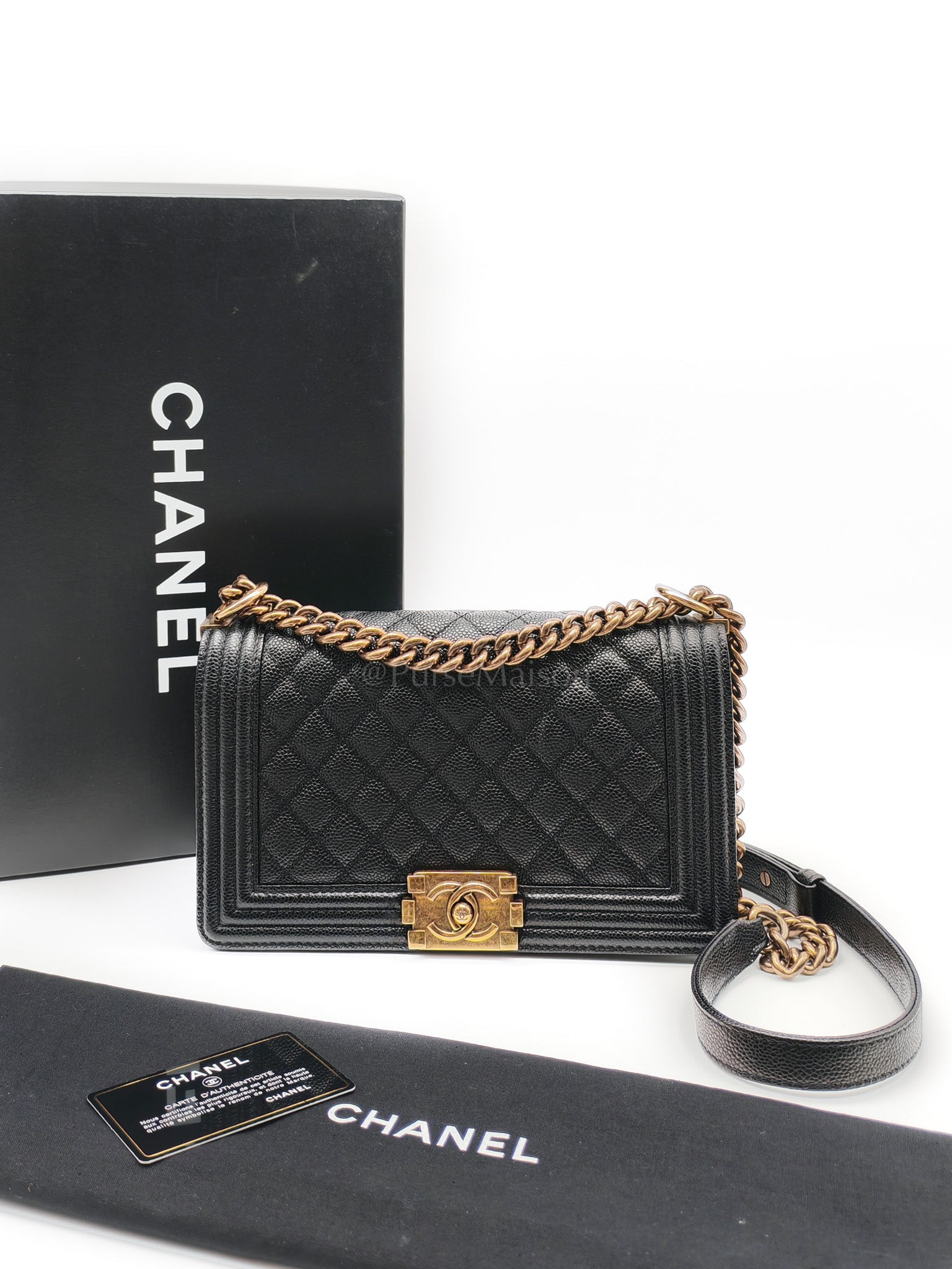 Le Boy Medium in Black Caviar Leather in Aged Gold Hardware (Series 20) | Purse Maison Luxury Bags Shop