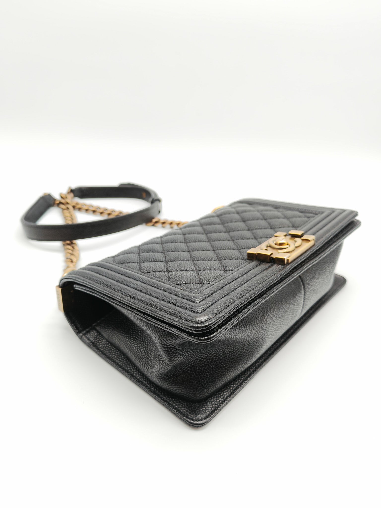 Le Boy Medium in Black Caviar Leather in Aged Gold Hardware (Series 20) | Purse Maison Luxury Bags Shop