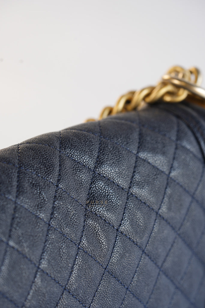 Le Boy Medium in Navy Blue Caviar Leather Aged Gold Hardware(Series 27) | Purse Maison Luxury Bags Shop
