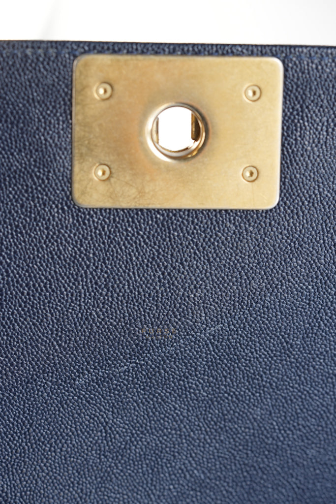 Le Boy Medium in Navy Blue Caviar Leather Aged Gold Hardware(Series 27) | Purse Maison Luxury Bags Shop