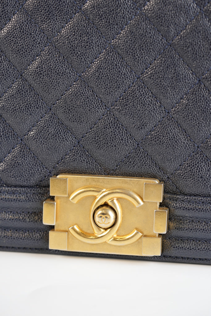 Le Boy Medium in Navy Blue Caviar Leather Aged Gold Hardware(Series 27) | Purse Maison Luxury Bags Shop