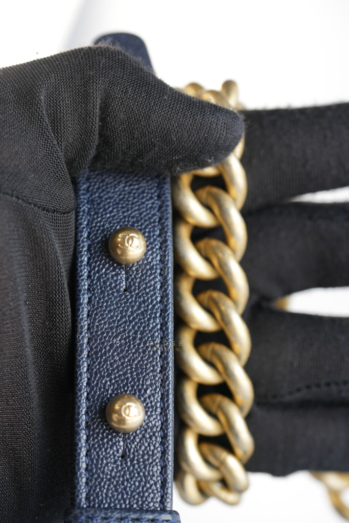 Le Boy Medium in Navy Blue Caviar Leather Aged Gold Hardware(Series 27) | Purse Maison Luxury Bags Shop