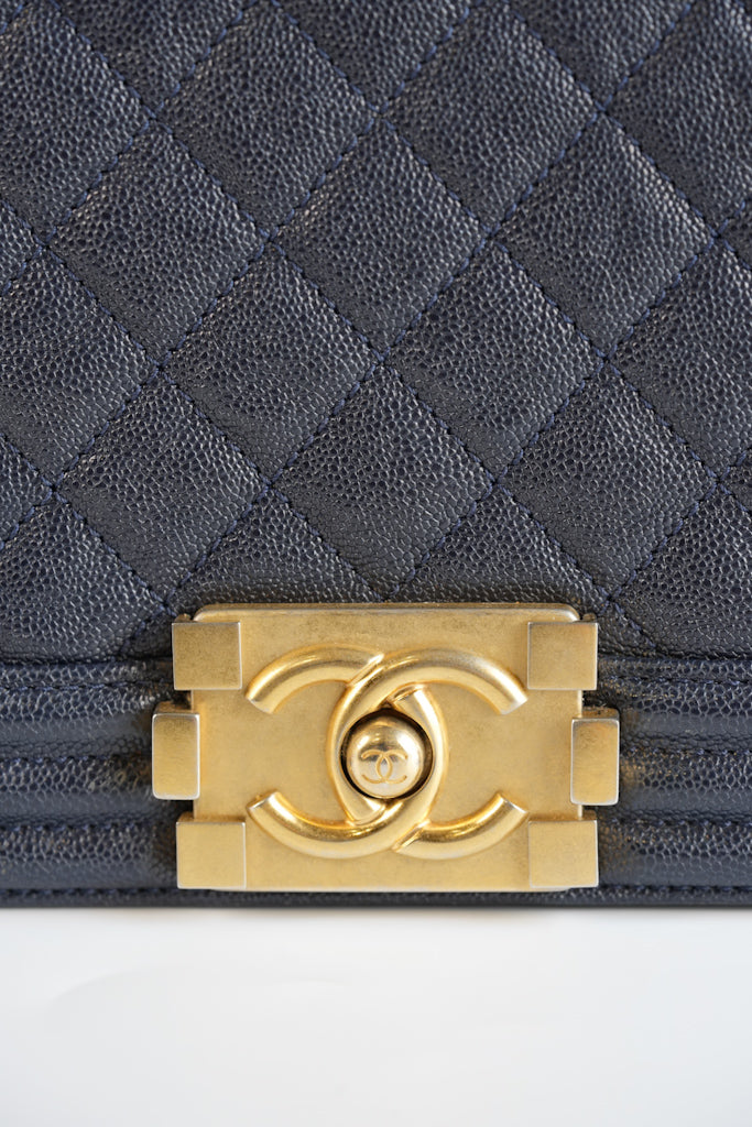 Le Boy Medium in Navy Blue Caviar Leather Aged Gold Hardware(Series 27) | Purse Maison Luxury Bags Shop