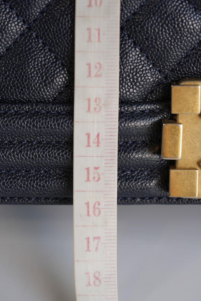 Le Boy Medium in Navy Blue Caviar Leather Aged Gold Hardware(Series 27) | Purse Maison Luxury Bags Shop