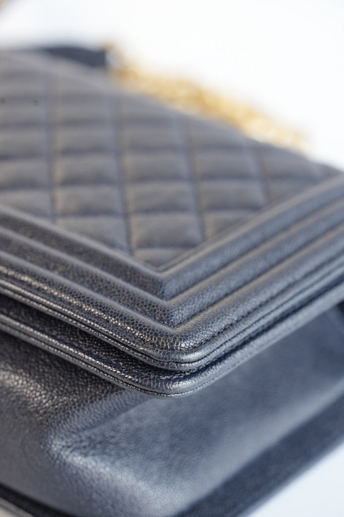 Le Boy Medium in Navy Blue Caviar Leather Aged Gold Hardware(Series 27) | Purse Maison Luxury Bags Shop