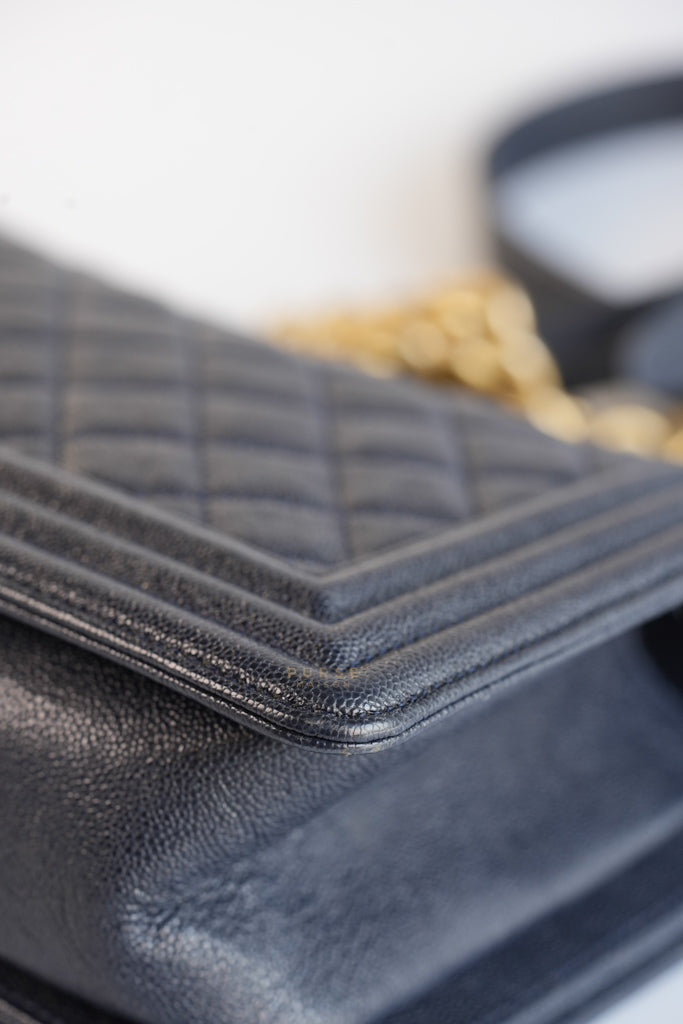 Le Boy Medium in Navy Blue Caviar Leather Aged Gold Hardware(Series 27) | Purse Maison Luxury Bags Shop