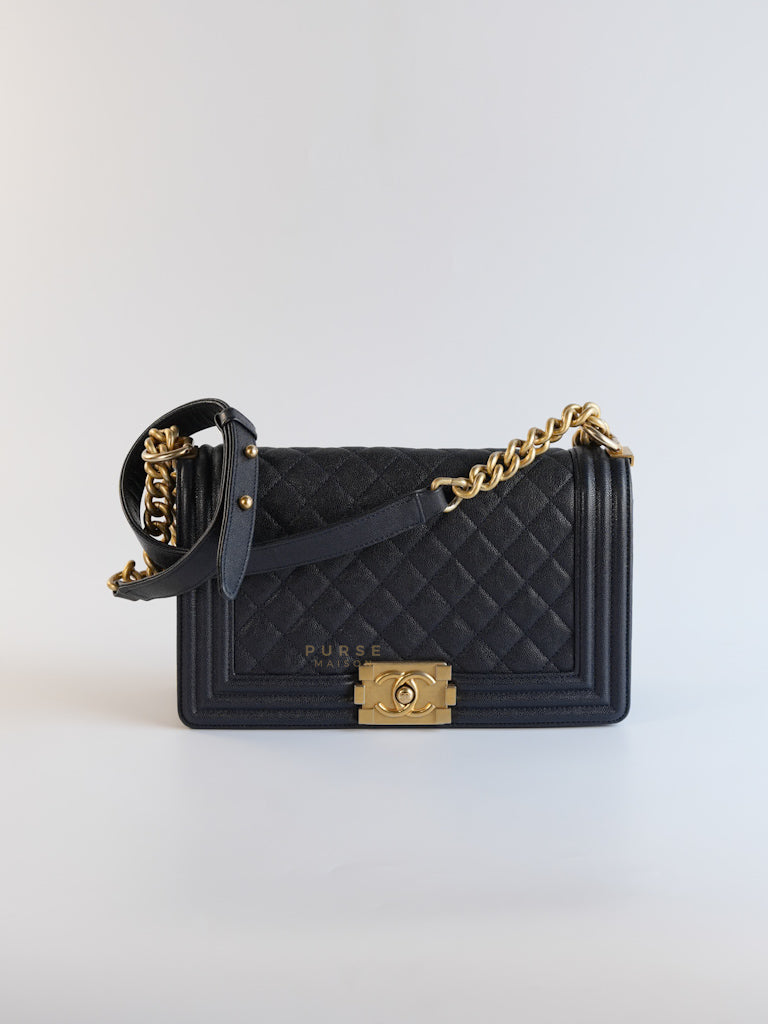 Le Boy Medium in Navy Blue Caviar Leather Aged Gold Hardware(Series 27) | Purse Maison Luxury Bags Shop