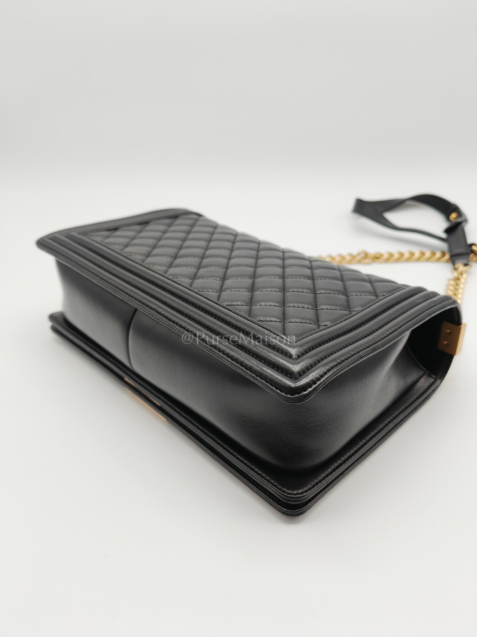 Le Boy New Medium Black Lambskin Leather in Aged Gold Hardware (Series 23) | Purse Maison Luxury Bags Shop
