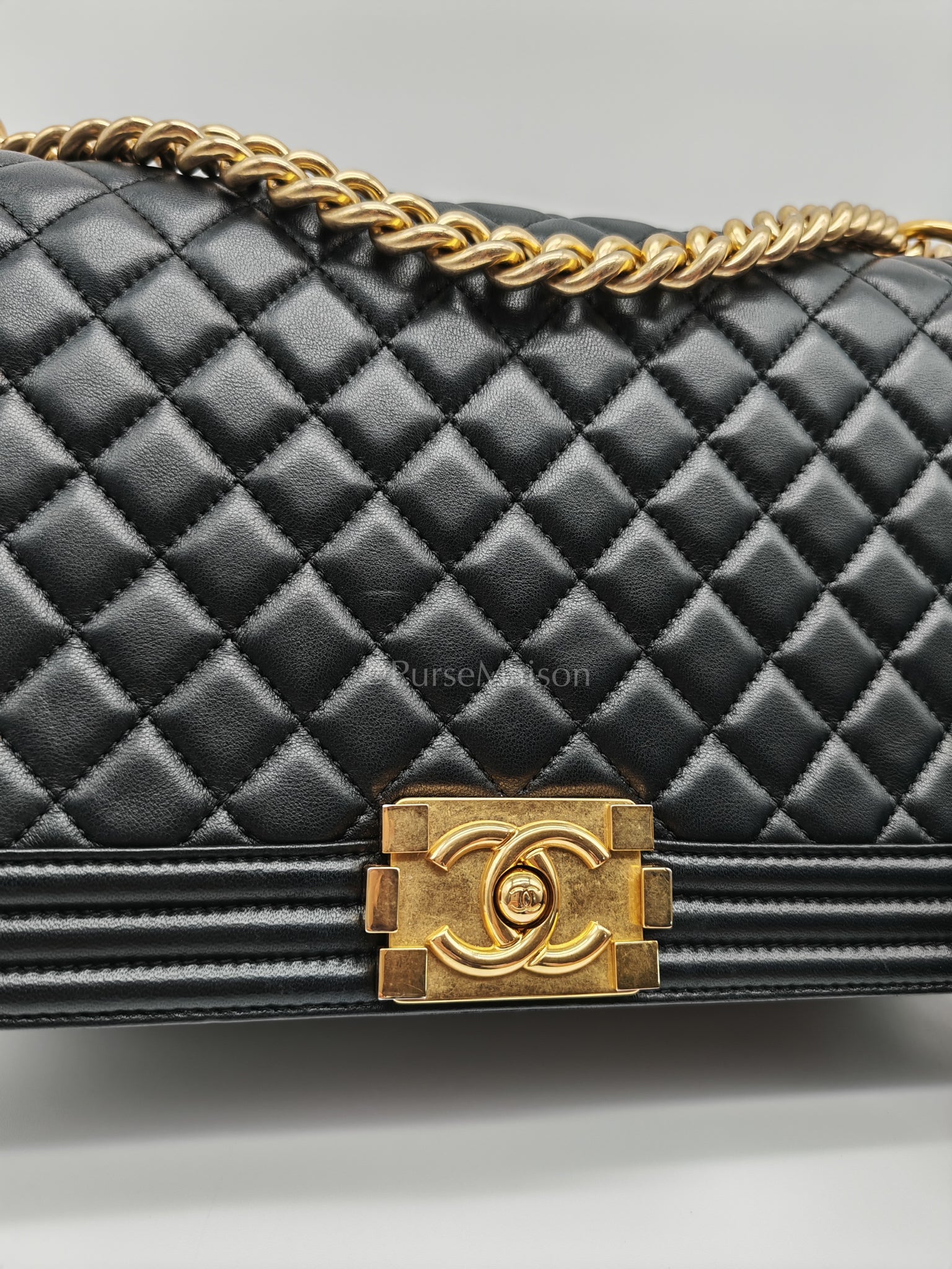 Le Boy New Medium Black Lambskin Leather in Aged Gold Hardware (Series 23) | Purse Maison Luxury Bags Shop