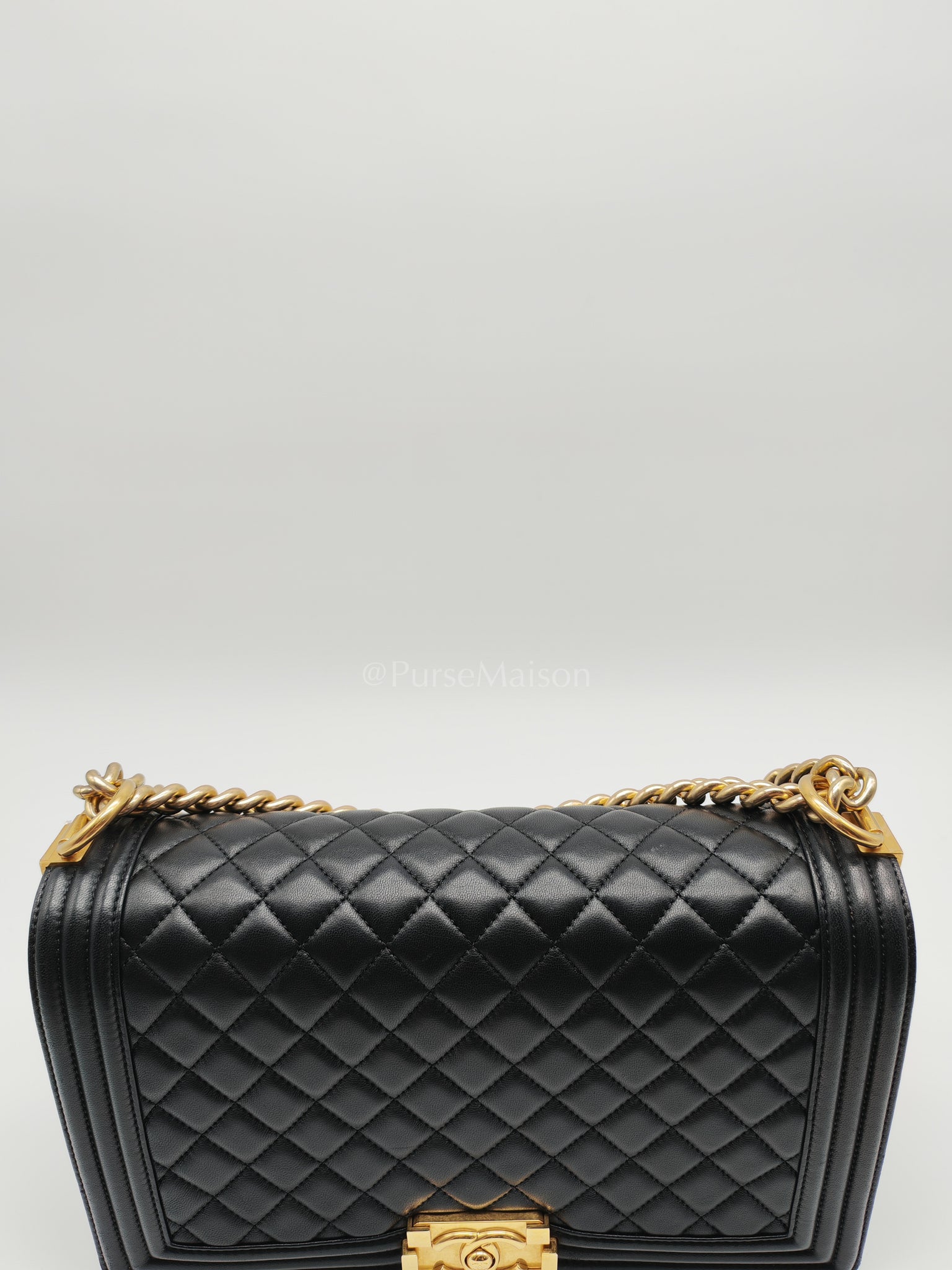 Le Boy New Medium Black Lambskin Leather in Aged Gold Hardware (Series 23) | Purse Maison Luxury Bags Shop