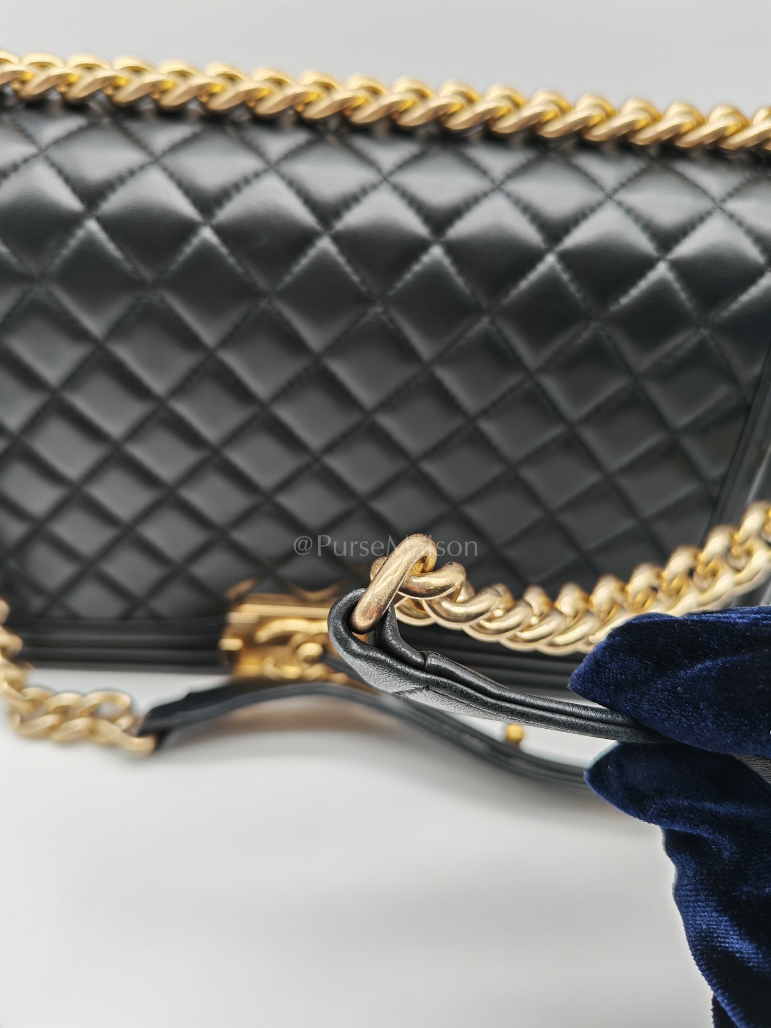 Le Boy New Medium Black Lambskin Leather in Aged Gold Hardware (Series 23) | Purse Maison Luxury Bags Shop