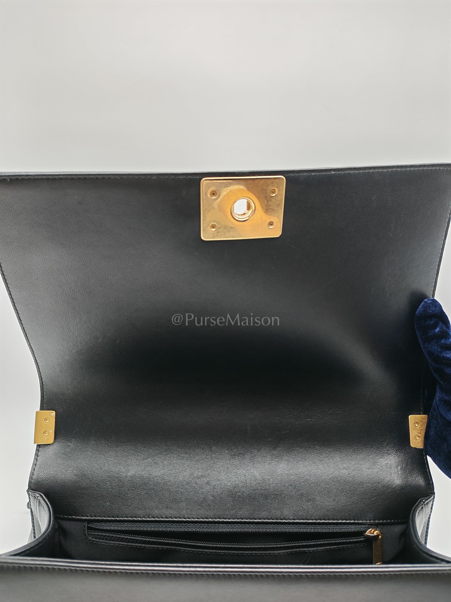Le Boy New Medium Black Lambskin Leather in Aged Gold Hardware (Series 23) | Purse Maison Luxury Bags Shop