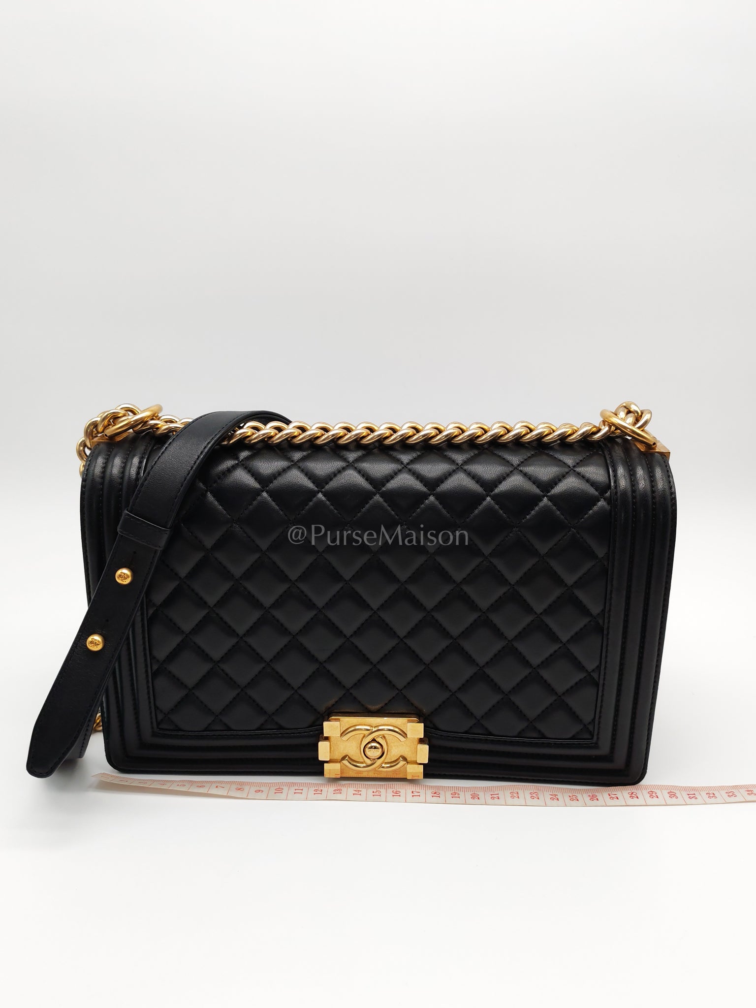 Le Boy New Medium Black Lambskin Leather in Aged Gold Hardware (Series 23) | Purse Maison Luxury Bags Shop