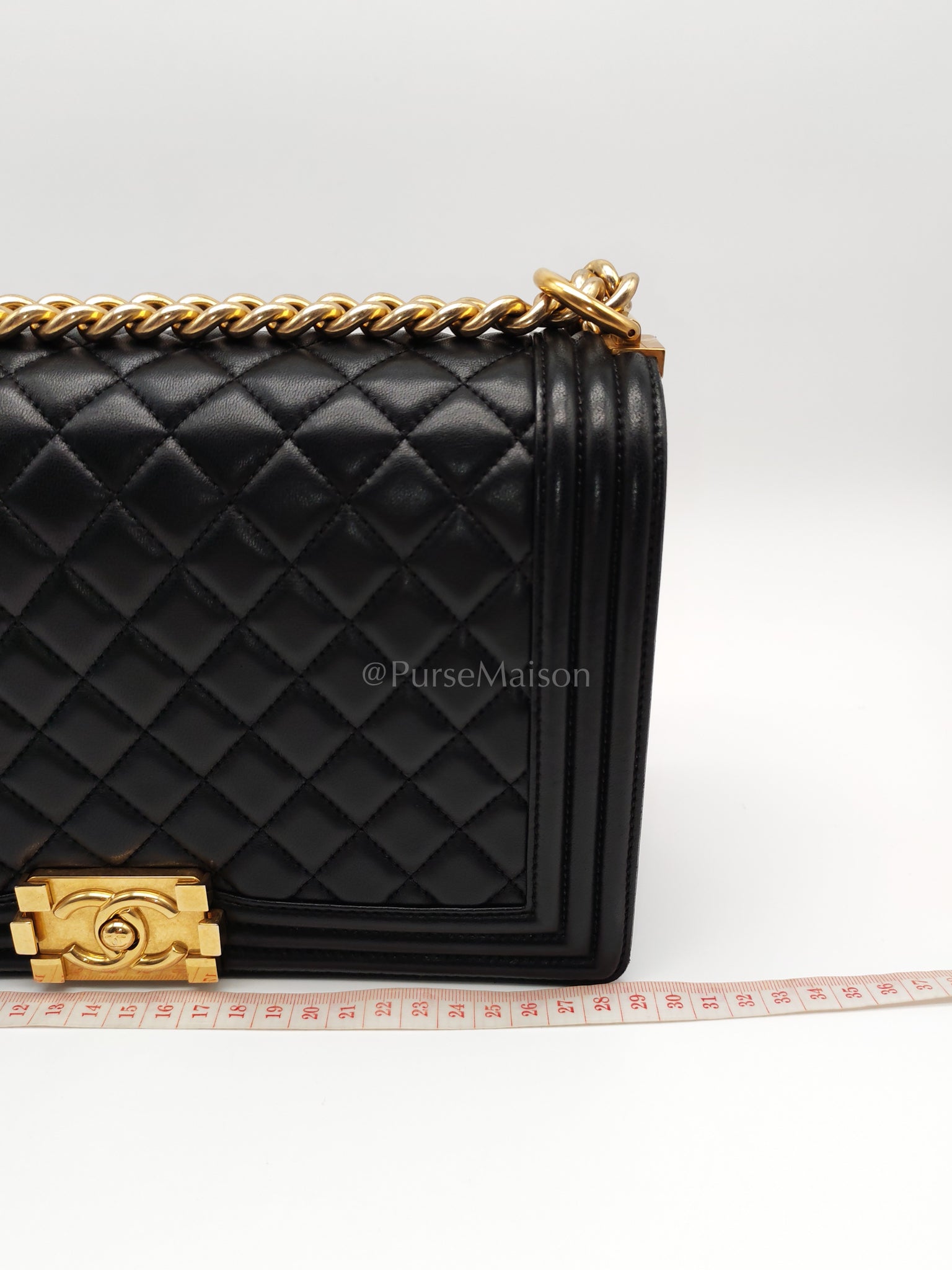 Le Boy New Medium Black Lambskin Leather in Aged Gold Hardware (Series 23) | Purse Maison Luxury Bags Shop