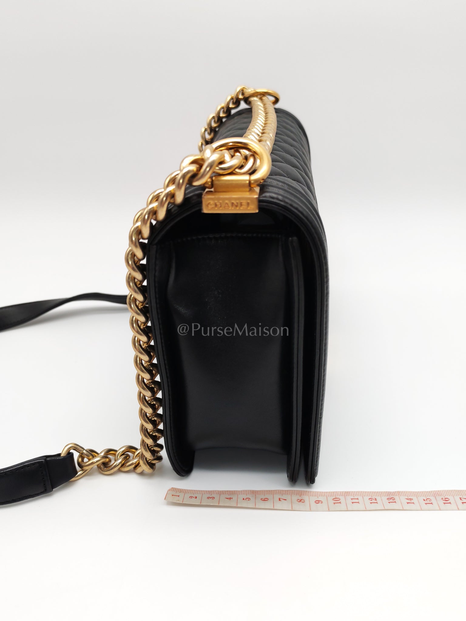 Le Boy New Medium Black Lambskin Leather in Aged Gold Hardware (Series 23) | Purse Maison Luxury Bags Shop