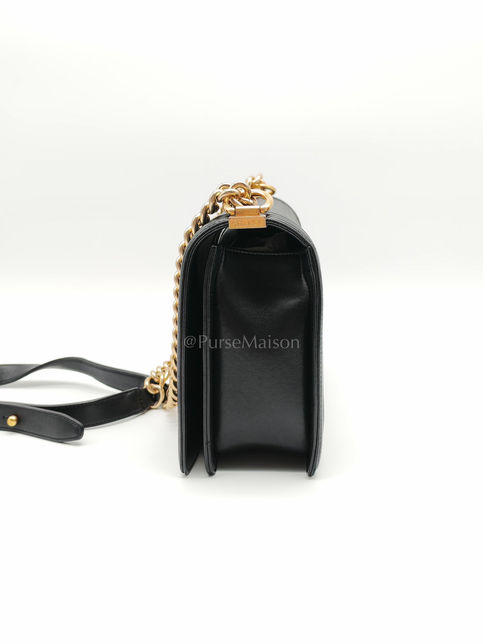 Le Boy New Medium Black Lambskin Leather in Aged Gold Hardware (Series 23) | Purse Maison Luxury Bags Shop