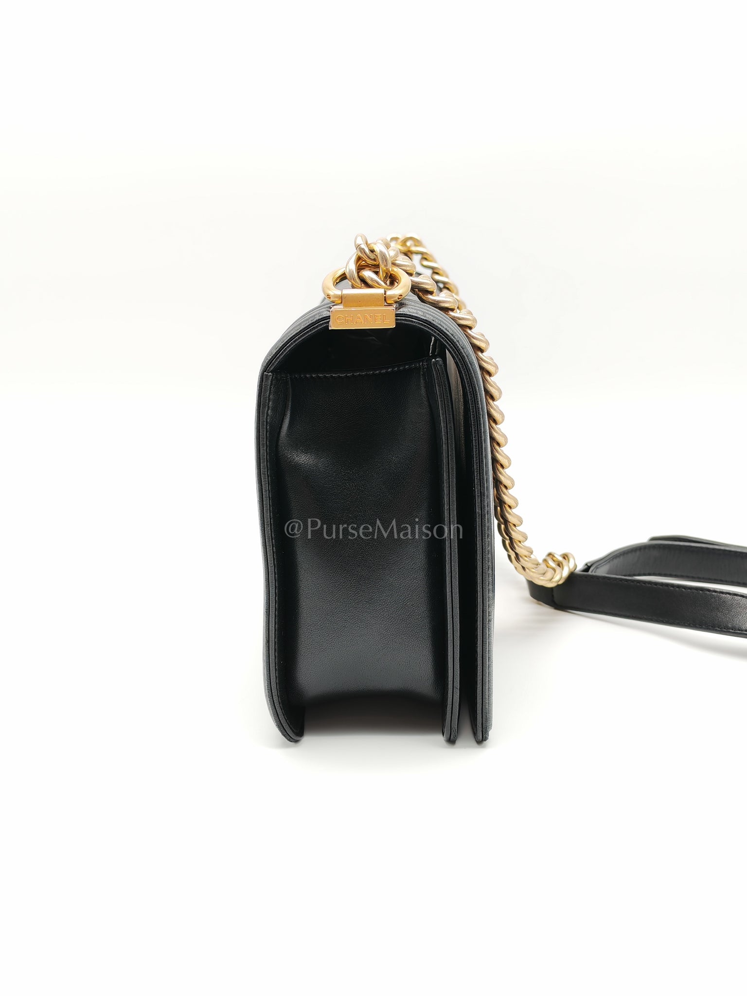 Le Boy New Medium Black Lambskin Leather in Aged Gold Hardware (Series 23) | Purse Maison Luxury Bags Shop