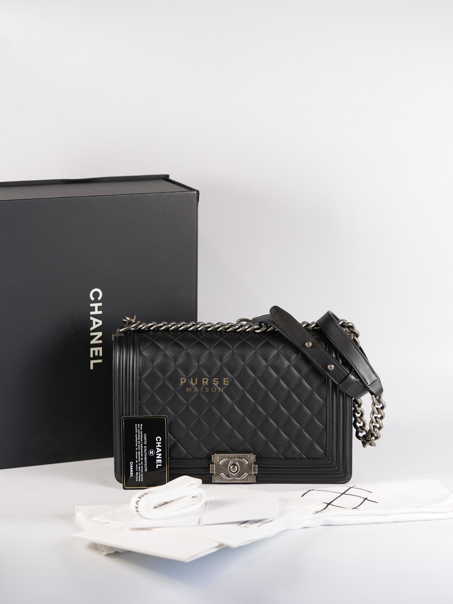 Le Boy New Medium in Black Quilted Lambskin Leather & Ruthenium Hardware (Series 24) | Purse Maison Luxury Bags Shop