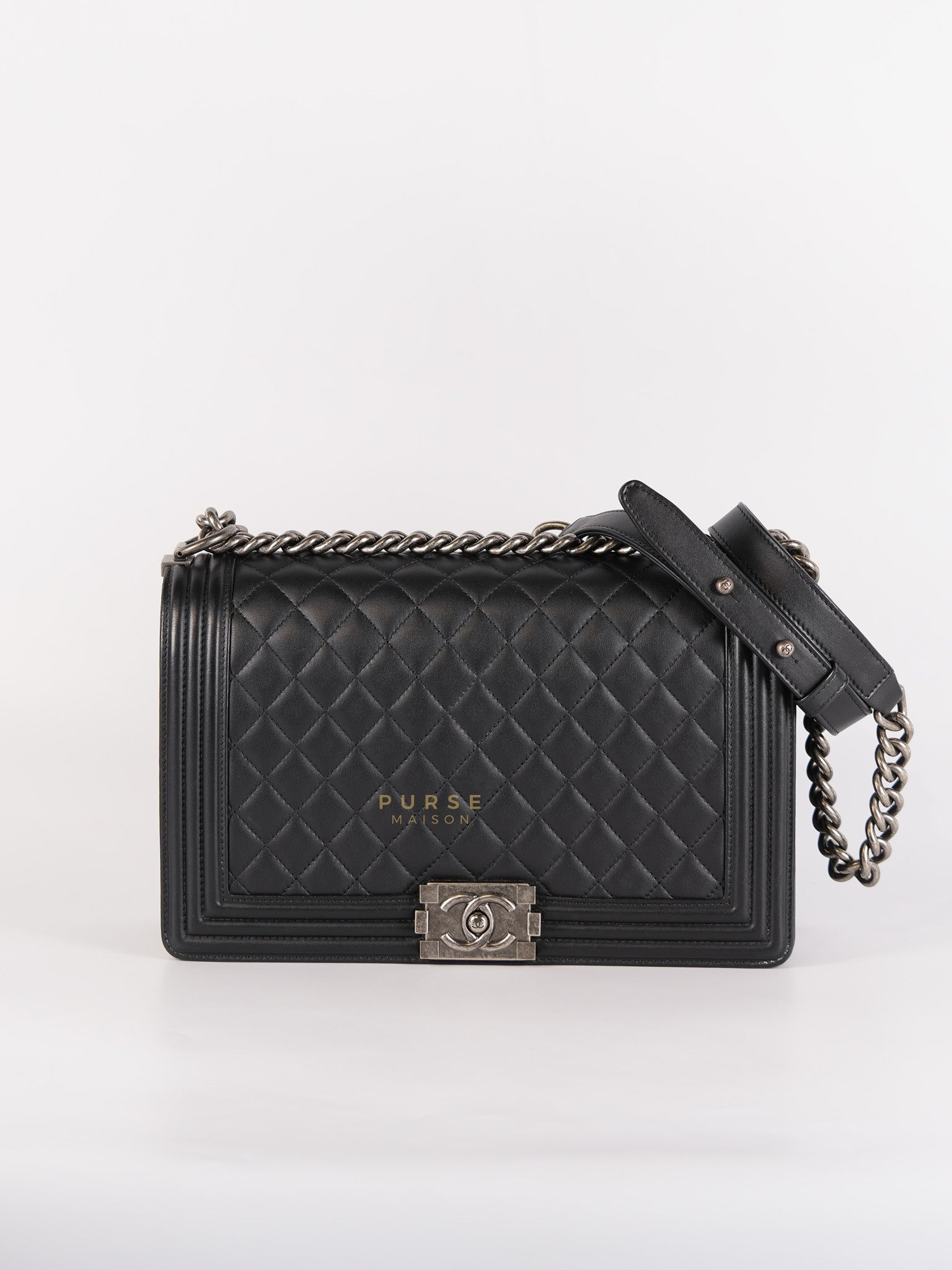 Le Boy New Medium in Black Quilted Lambskin Leather & Ruthenium Hardware (Series 24) | Purse Maison Luxury Bags Shop