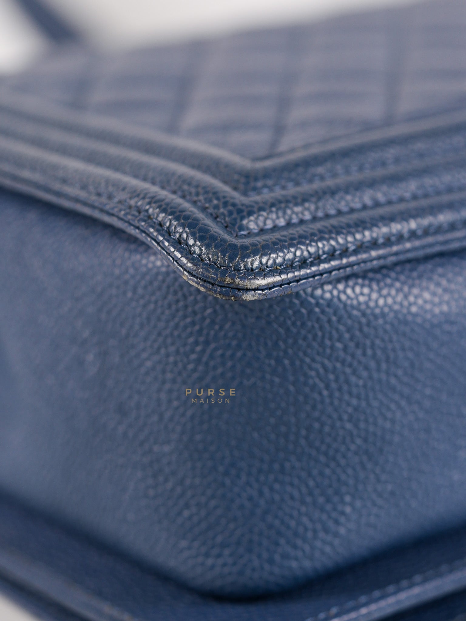 Le Boy New Medium in Navy Blue Quilted Caviar Leather Gold Hardware Series 23 | Purse Maison Luxury Bags Shop