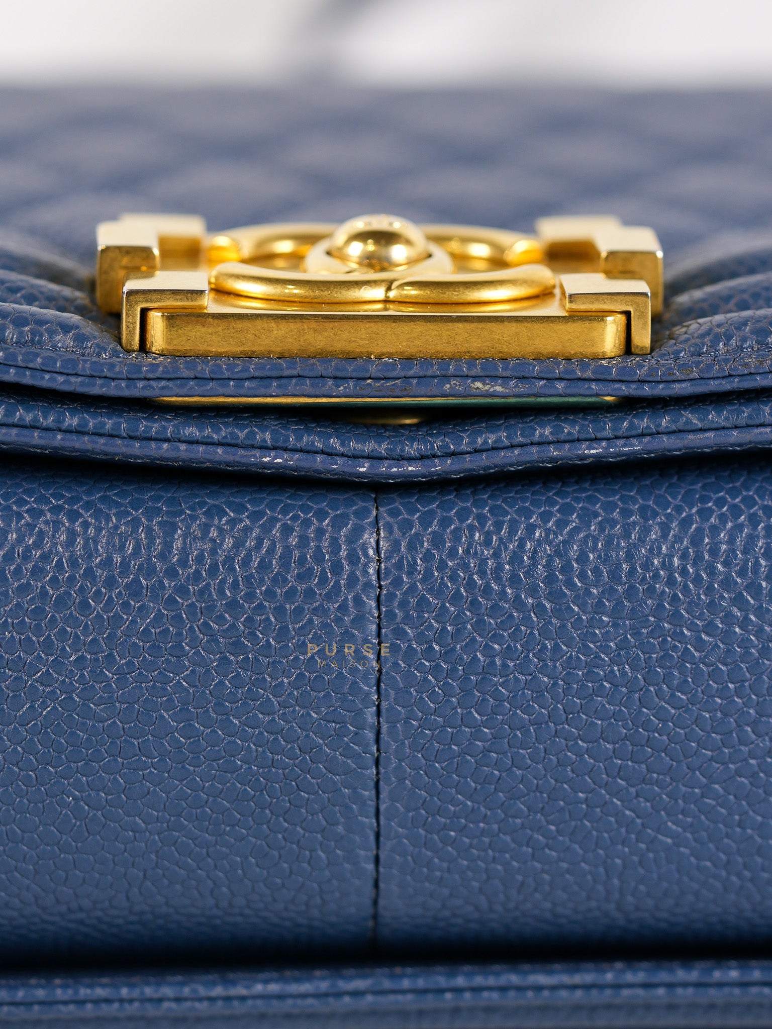 Le Boy New Medium in Navy Blue Quilted Caviar Leather Gold Hardware Series 23 | Purse Maison Luxury Bags Shop