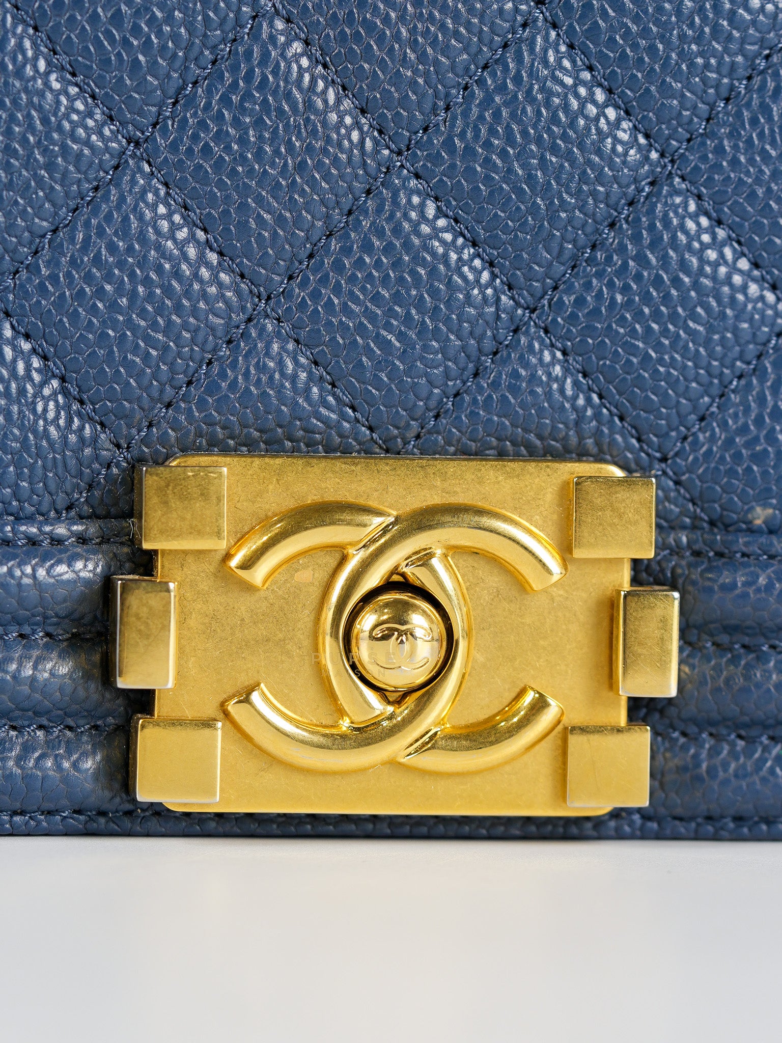 Le Boy New Medium in Navy Blue Quilted Caviar Leather Gold Hardware Series 23 | Purse Maison Luxury Bags Shop