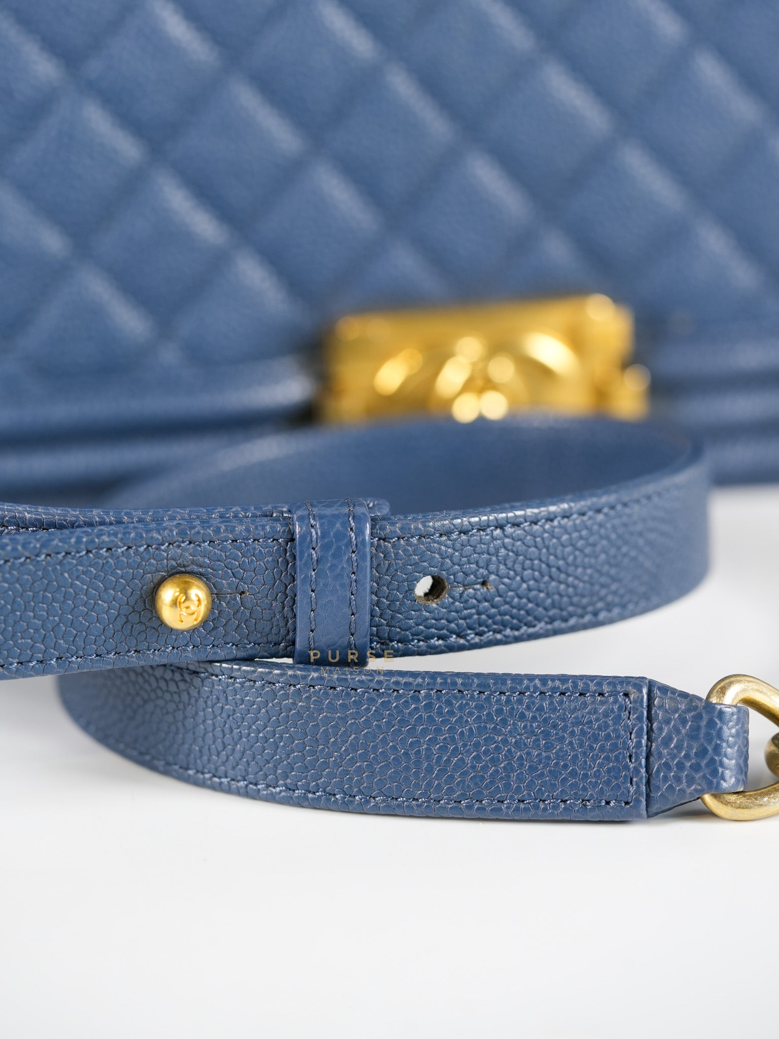 Le Boy New Medium in Navy Blue Quilted Caviar Leather Gold Hardware Series 23 | Purse Maison Luxury Bags Shop