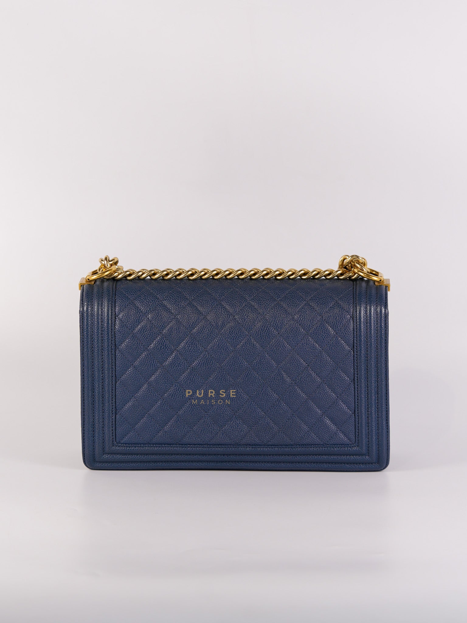 Le Boy New Medium in Navy Blue Quilted Caviar Leather Gold Hardware Series 23 | Purse Maison Luxury Bags Shop