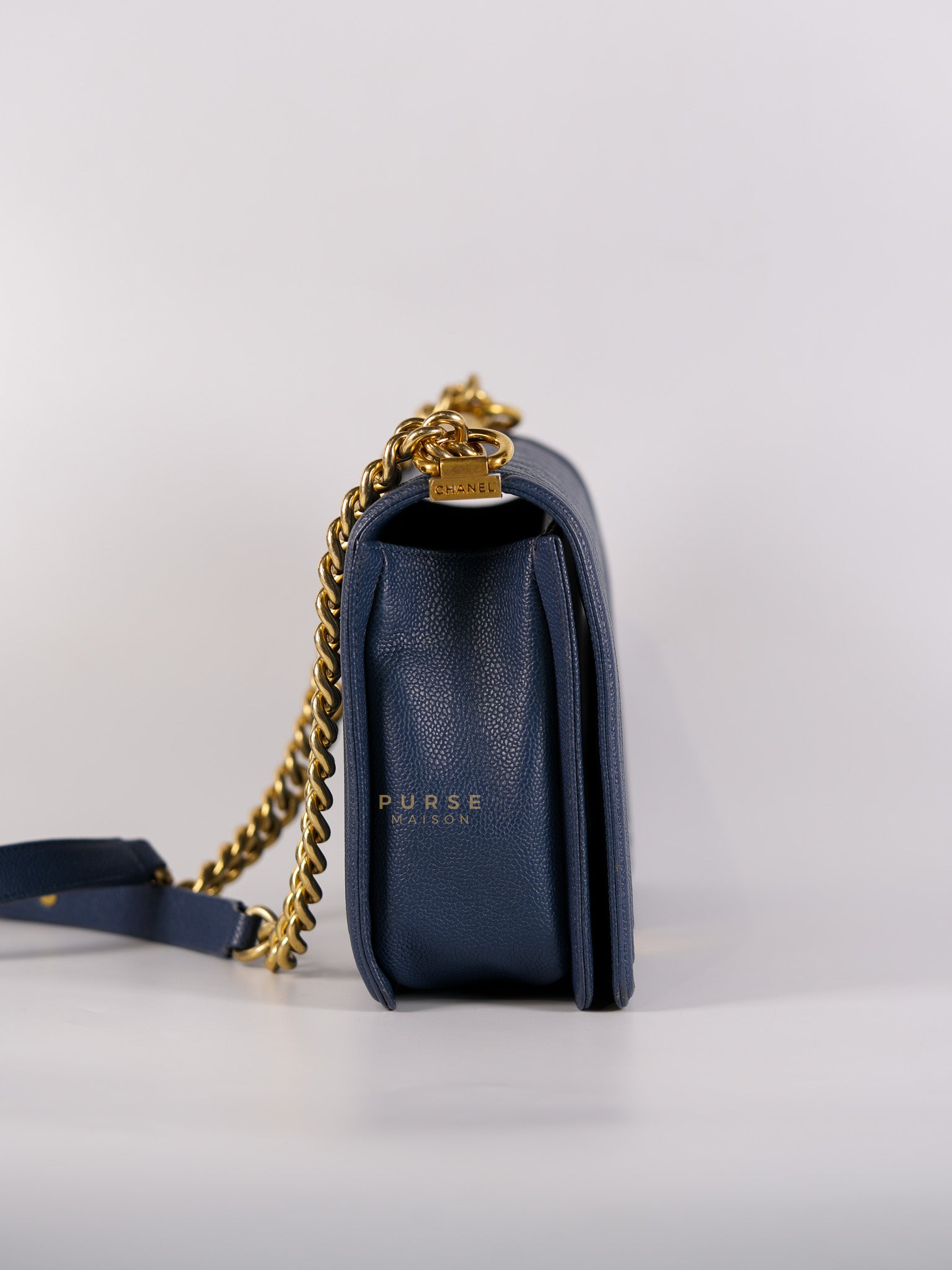 Le Boy New Medium in Navy Blue Quilted Caviar Leather Gold Hardware Series 23 | Purse Maison Luxury Bags Shop