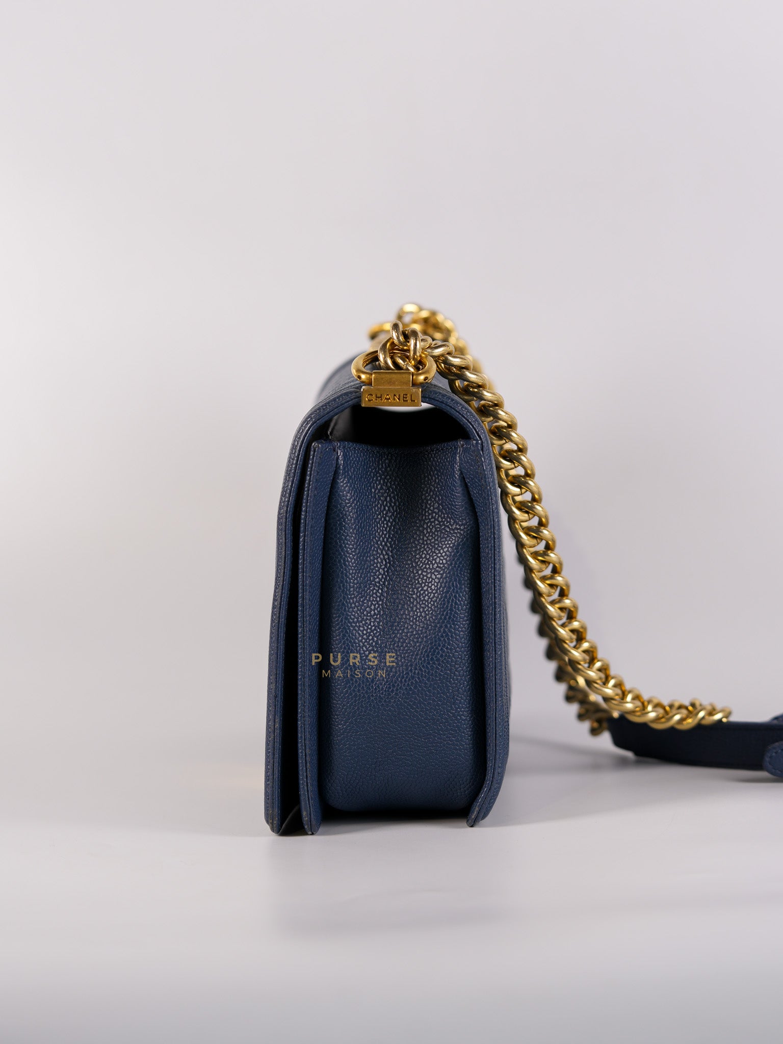 Le Boy New Medium in Navy Blue Quilted Caviar Leather Gold Hardware Series 23 | Purse Maison Luxury Bags Shop
