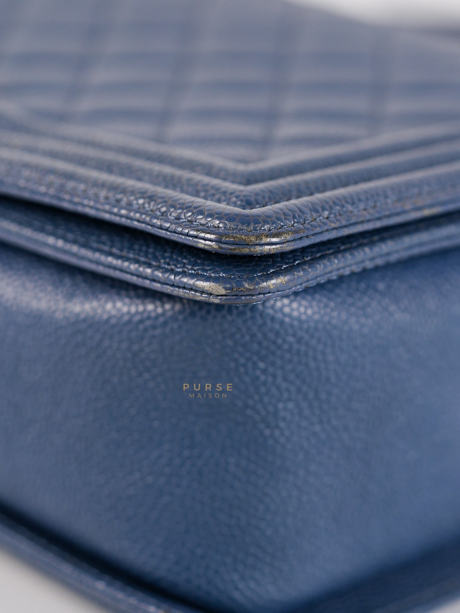 Le Boy New Medium in Navy Blue Quilted Caviar Leather Gold Hardware Series 23 | Purse Maison Luxury Bags Shop