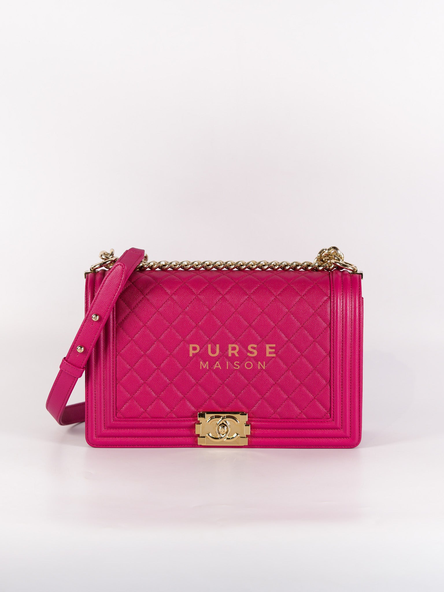 Le Boy New Medium in Pink Caviar Leather Light Gold