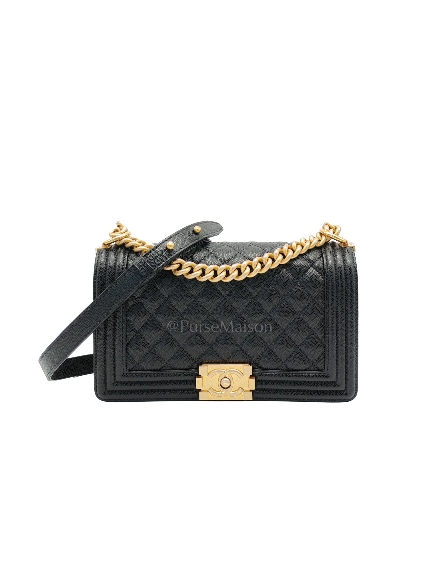 Le Boy Old Medium Black Caviar Leather in Aged Gold Hardware Microchip(N9****9E) | Purse Maison Luxury Bags Shop