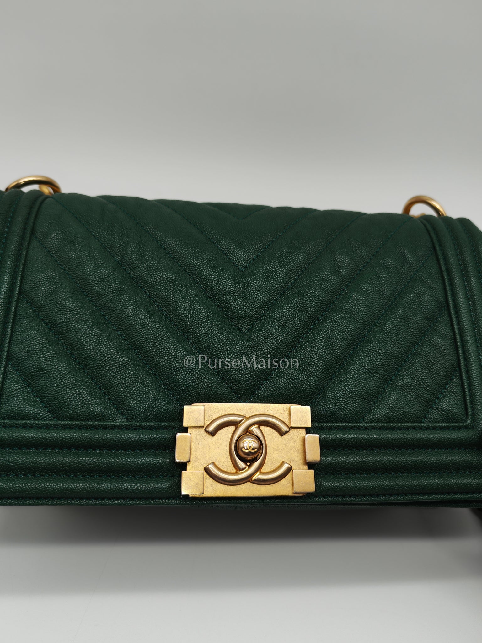 Le Boy Old Medium Green Caviar Leather in Aged Gold Hardware (Series 26) | Purse Maison Luxury Bags Shop