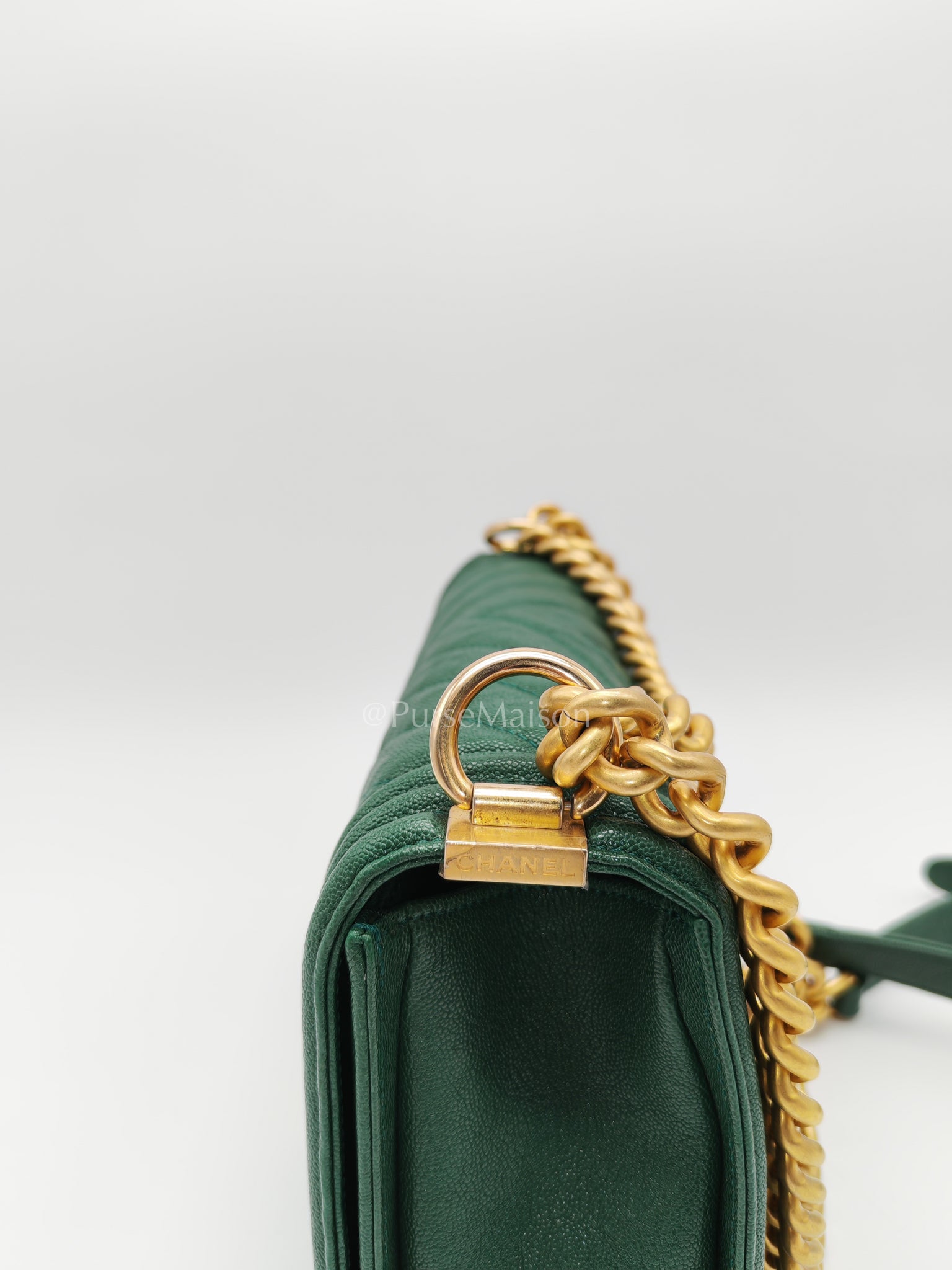 Le Boy Old Medium Green Caviar Leather in Aged Gold Hardware (Series 26) | Purse Maison Luxury Bags Shop