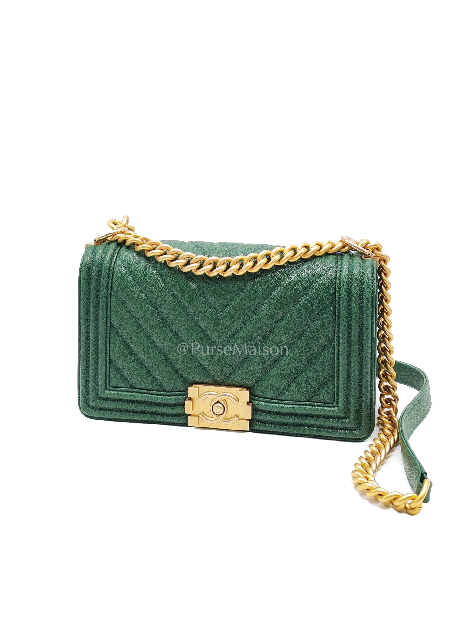 Le Boy Old Medium Green Caviar Leather in Aged Gold Hardware (Series 26) | Purse Maison Luxury Bags Shop