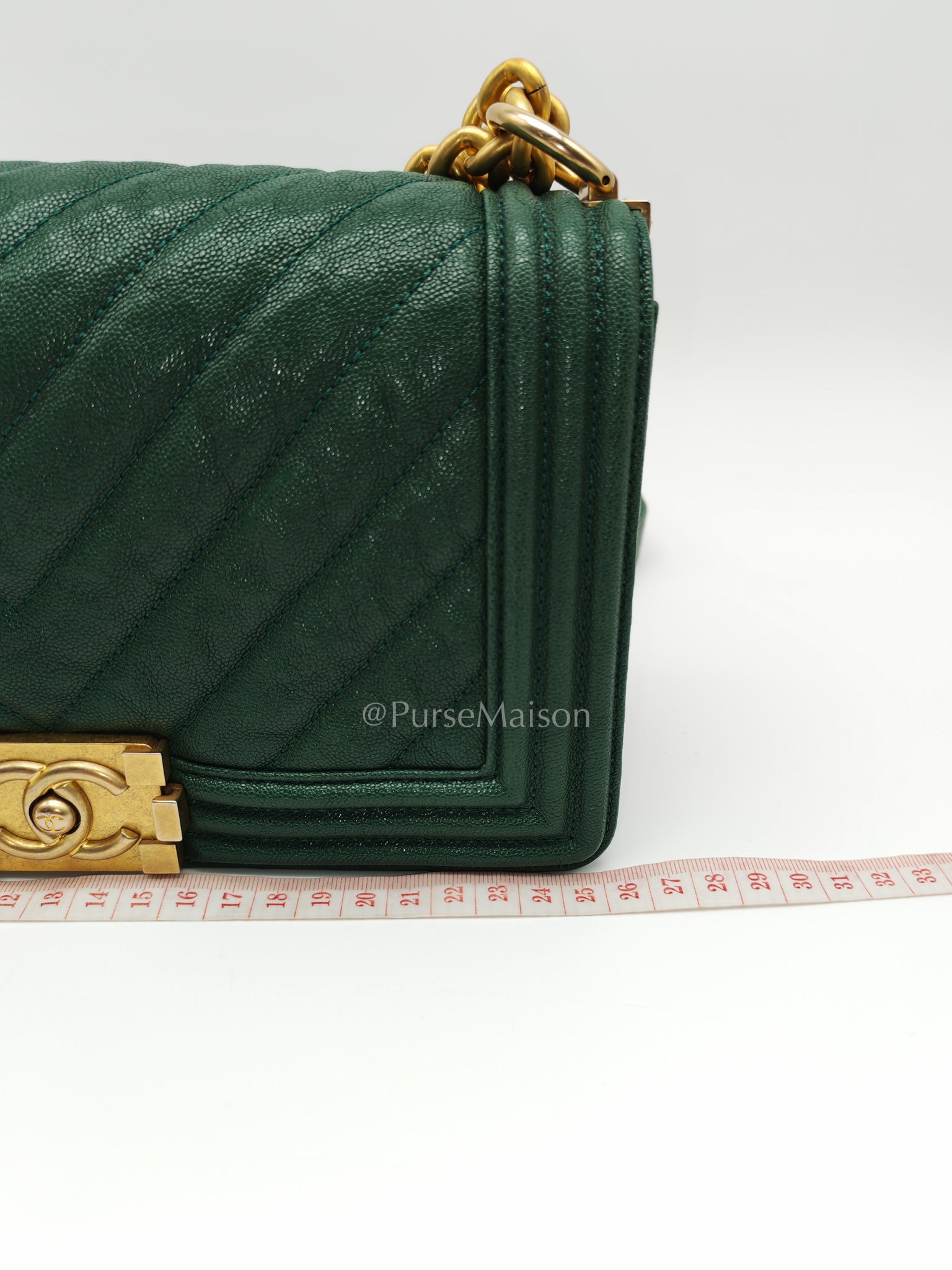 Le Boy Old Medium Green Caviar Leather in Aged Gold Hardware (Series 26) | Purse Maison Luxury Bags Shop