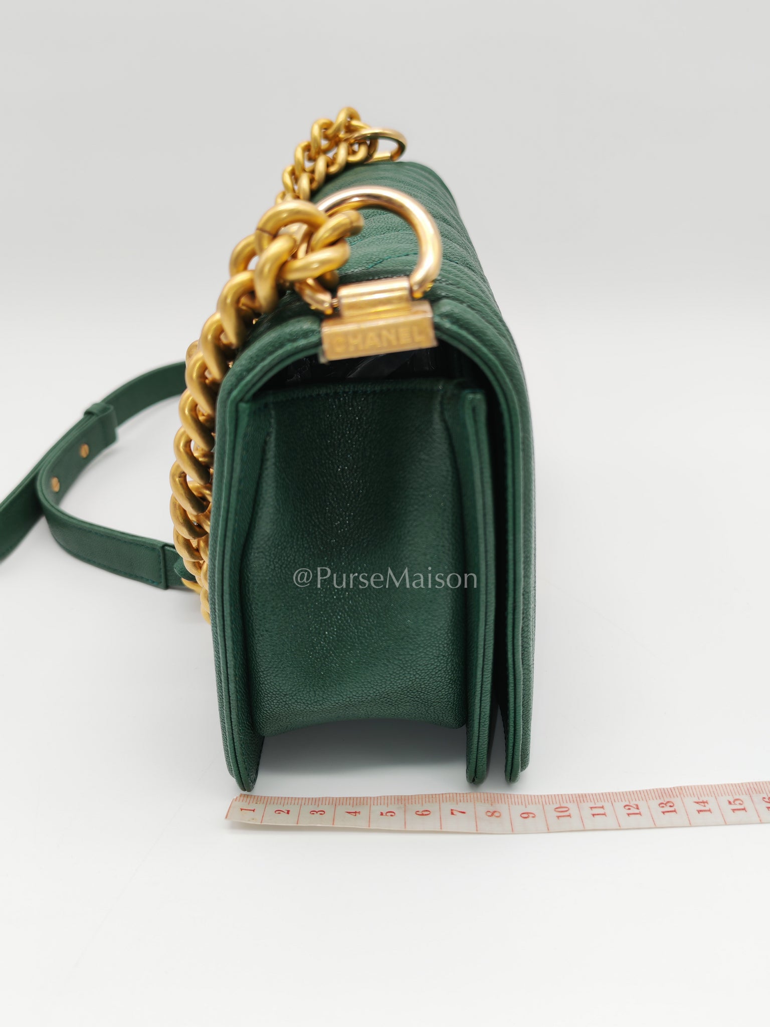 Le Boy Old Medium Green Caviar Leather in Aged Gold Hardware (Series 26) | Purse Maison Luxury Bags Shop