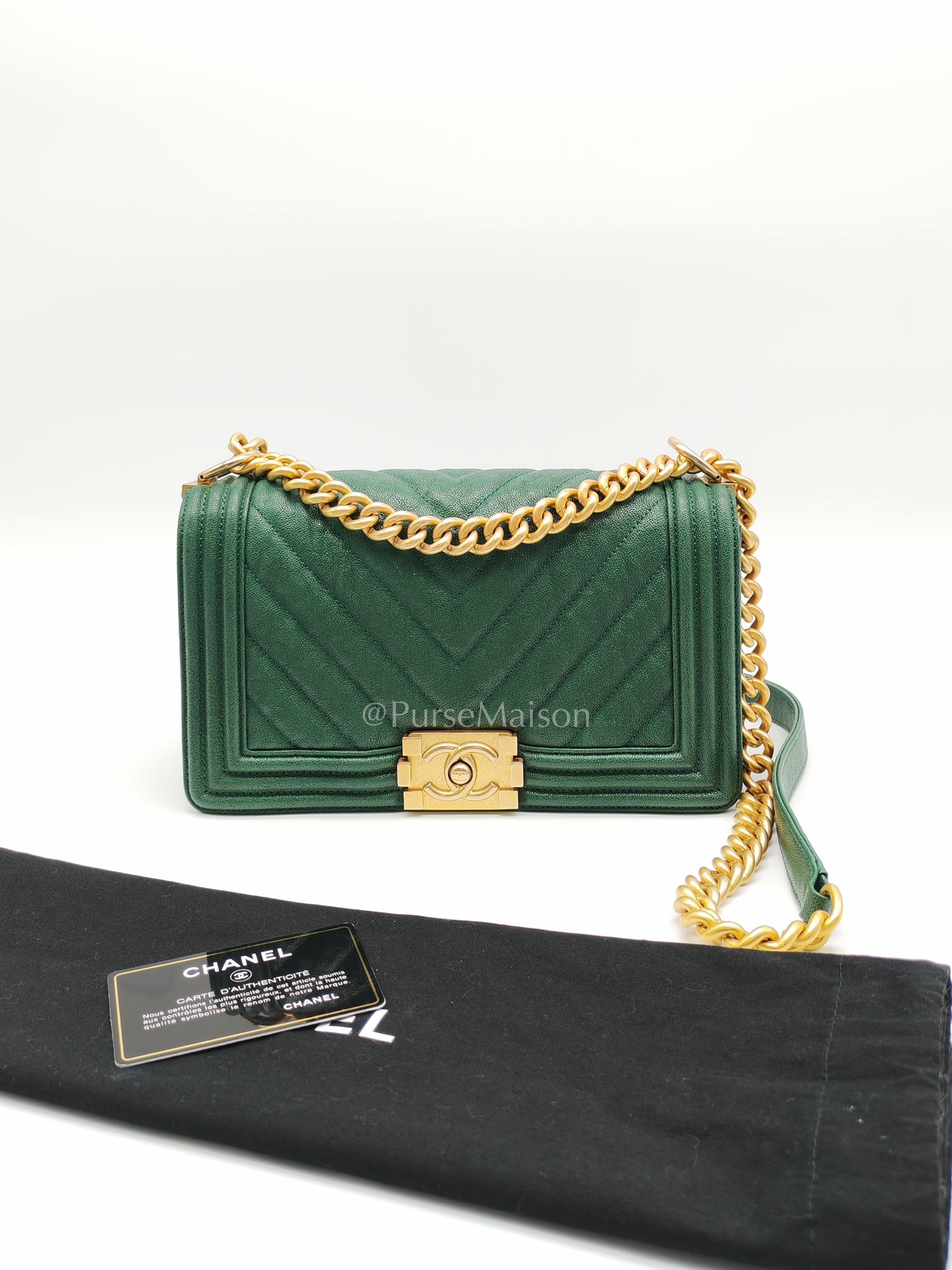 Le Boy Old Medium Green Caviar Leather in Aged Gold Hardware (Series 26) | Purse Maison Luxury Bags Shop