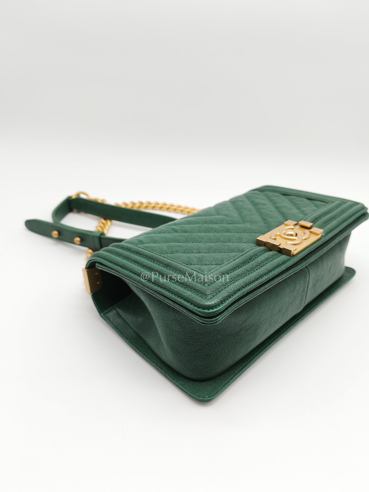 Le Boy Old Medium Green Caviar Leather in Aged Gold Hardware (Series 26) | Purse Maison Luxury Bags Shop