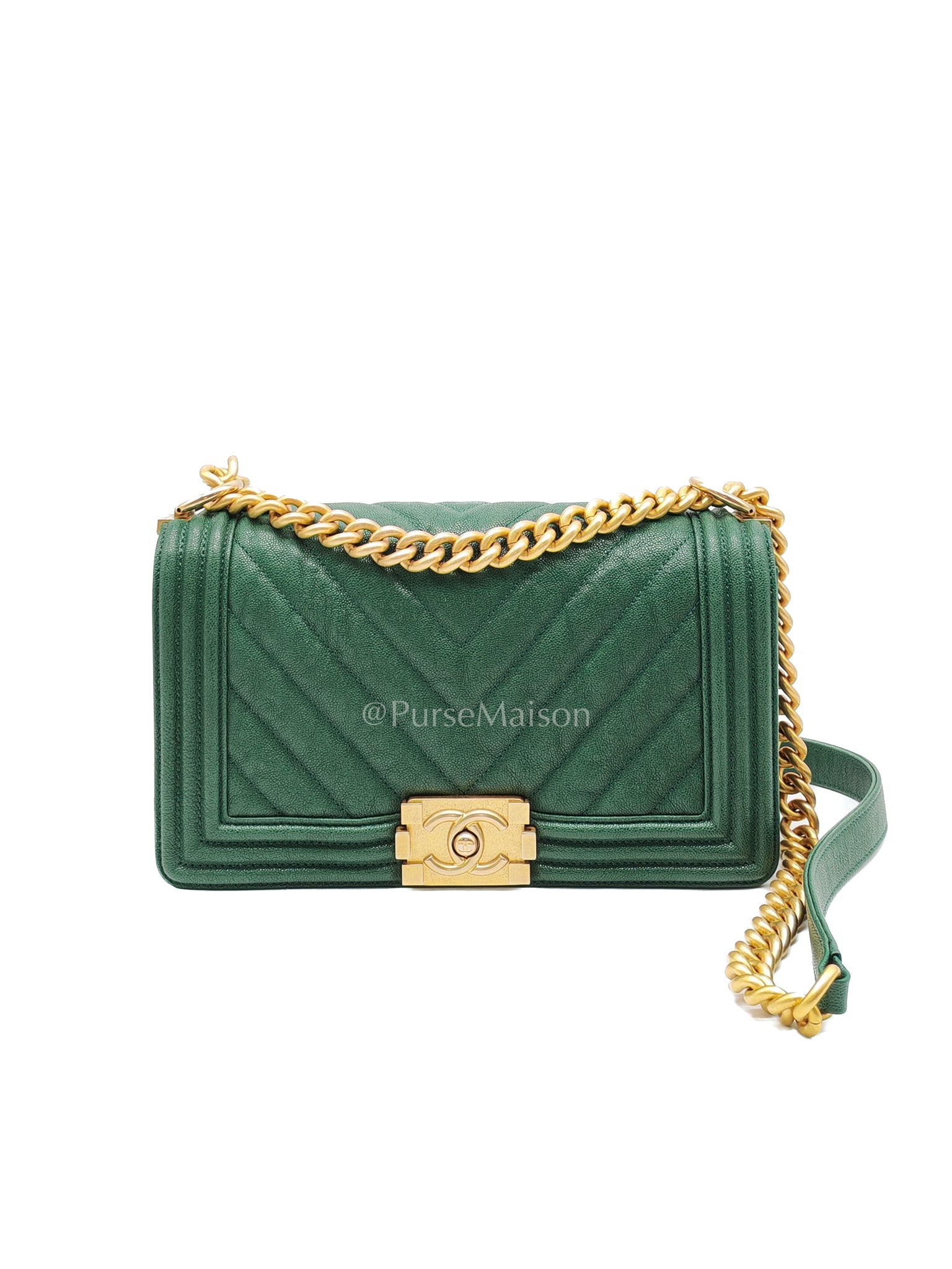 Le Boy Old Medium Green Caviar Leather in Aged Gold Hardware (Series 26) | Purse Maison Luxury Bags Shop