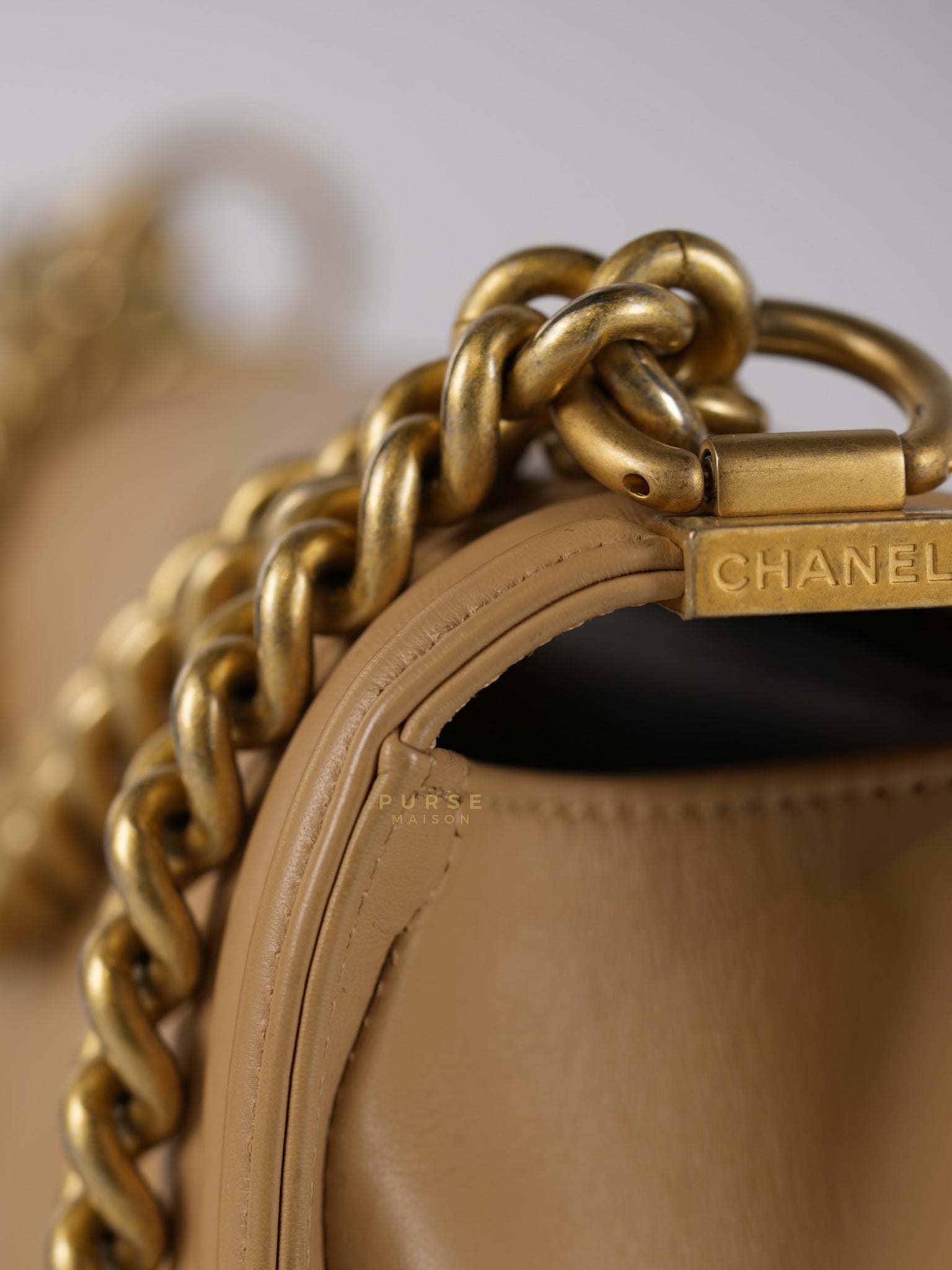 Le Boy Old Medium in Beige Chevron Lambskin Leather Series 25 | Purse Maison Luxury Bags Shop